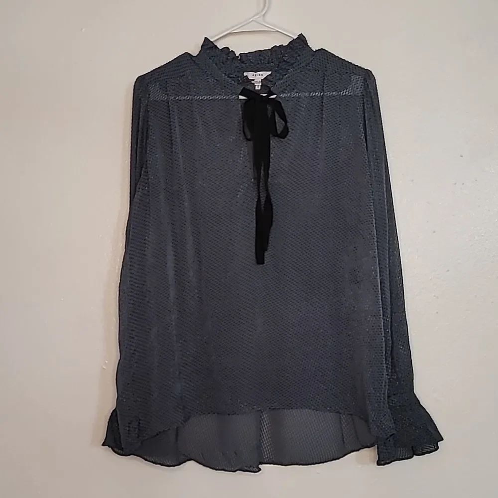 Reiss Jaquard Sheer Spotted Gray Black Top